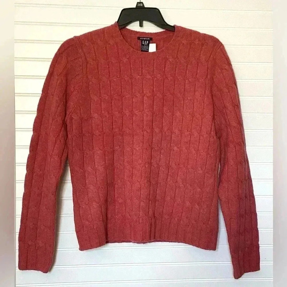 Gap Cable Cable Knit Sweater Womens Pink Crew Neck Pullover Wool Stretch Large - Picture 1 of 11